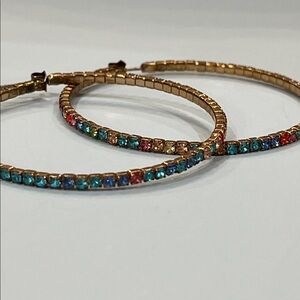 Multicolor diamond beaded hoop earrings